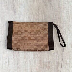 Estee Lauder Vintage Makeup Cosmetic Bag Jaquard Brown Geometric Wristlet Clutch